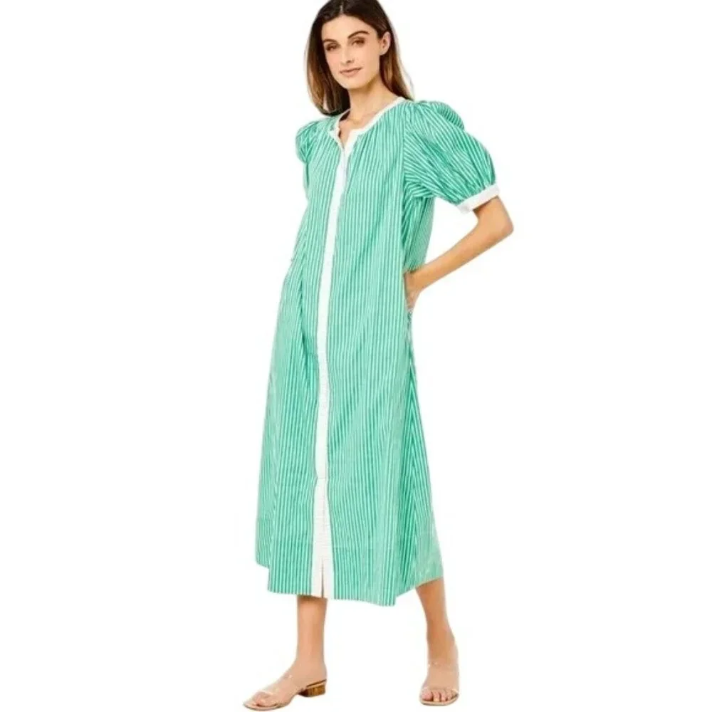 Addison Bay Green Pink Striped Cabana Button Down Casual Maxi Dress Womens Small - Picture 1 of 7